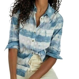 Pilcro Anthropologie Blue Tie-Dye Button-Up Shirt Size M
